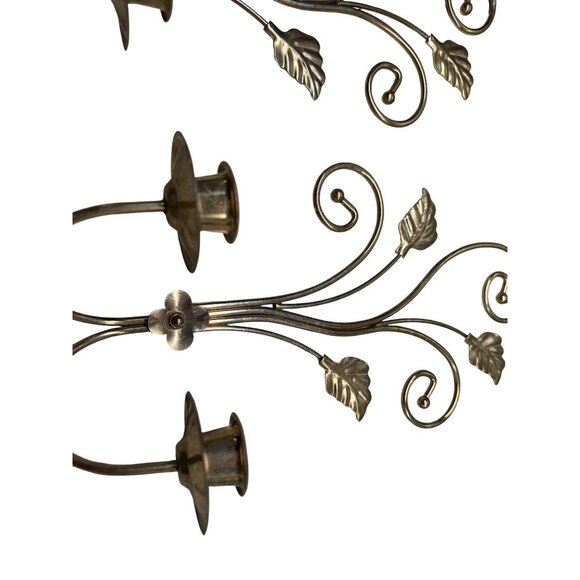 Pair VTG Gold Brass Wall Candle Holders Sconces Leaf scroll Hollywood Regency - Picture 3 of 13